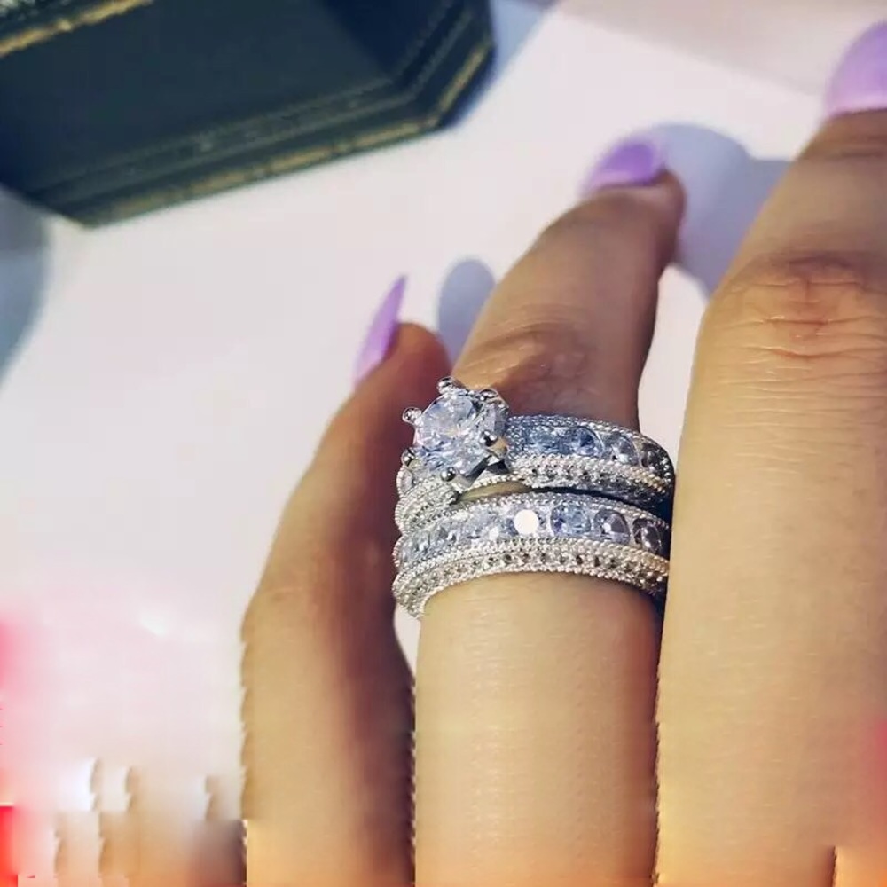 2 pcs S925 sterling Silver engagement ring